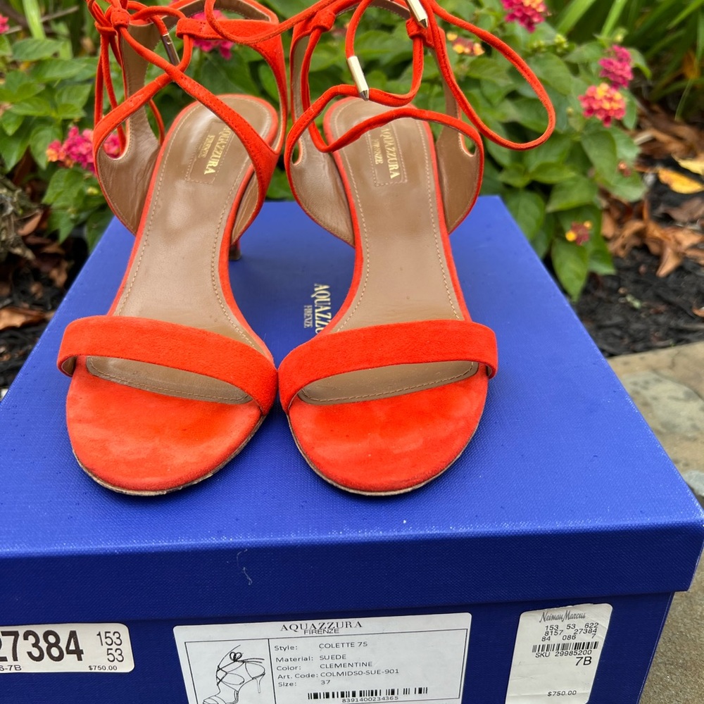 Aquazzura Collette Orange Clementine open toe Sandals 37 - Picture 5 of 7